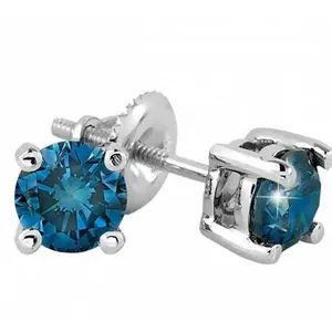 2 1/10ct Blue Diamond Studs 14K White Gold