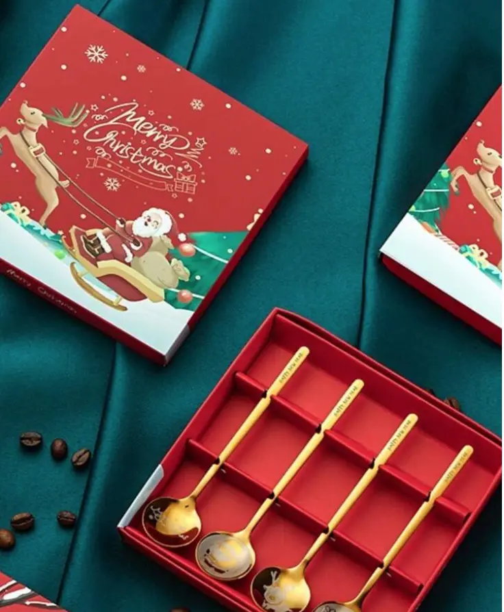 4pcs Stainless Steel Christmas Coffee Spoons, Brown