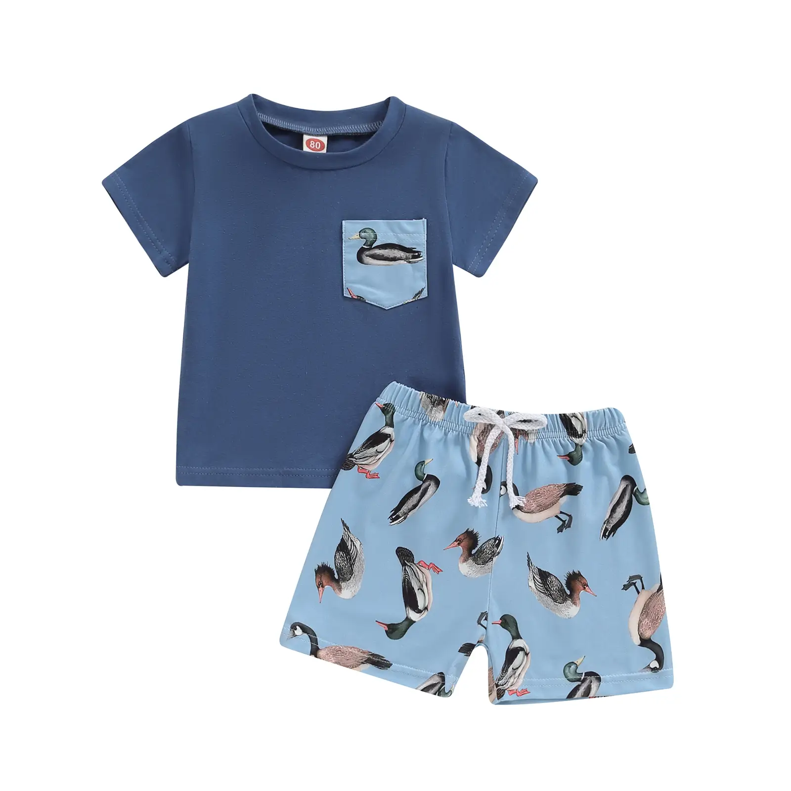 Toddler Baby Boys Duck Shorts Sets Mallard Duck Print Short Sleeve T Shirts and Shorts Suit 2 Pcs Summer Outfits