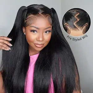 【rxc】 Synthetic Pre Braided Wig Straight Lace Front Wigs Hair Ready To Go Glueless Wig  Hair Pre Plucked Pre Cut Straight 13x4 HD Lace Frontal Wigs For Black Women 26 Inch