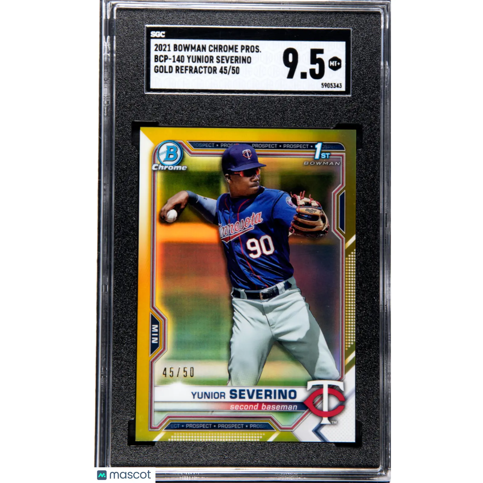 Yunior Severino SGC 2021 Bowman Chrome Prospects #BCP 140 Gold /50 Twins 9.5