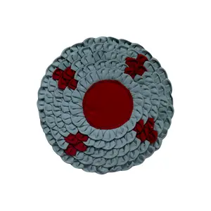 Trivet Patchwork Fabric Coaster 8.6" - Blue Set of Two