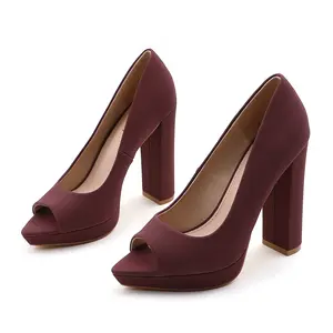 Women's Red Satin Peep Toe Platform Chunky Heels, Red Glow Collection, Bridal Wedding Rouge Sports Sandals