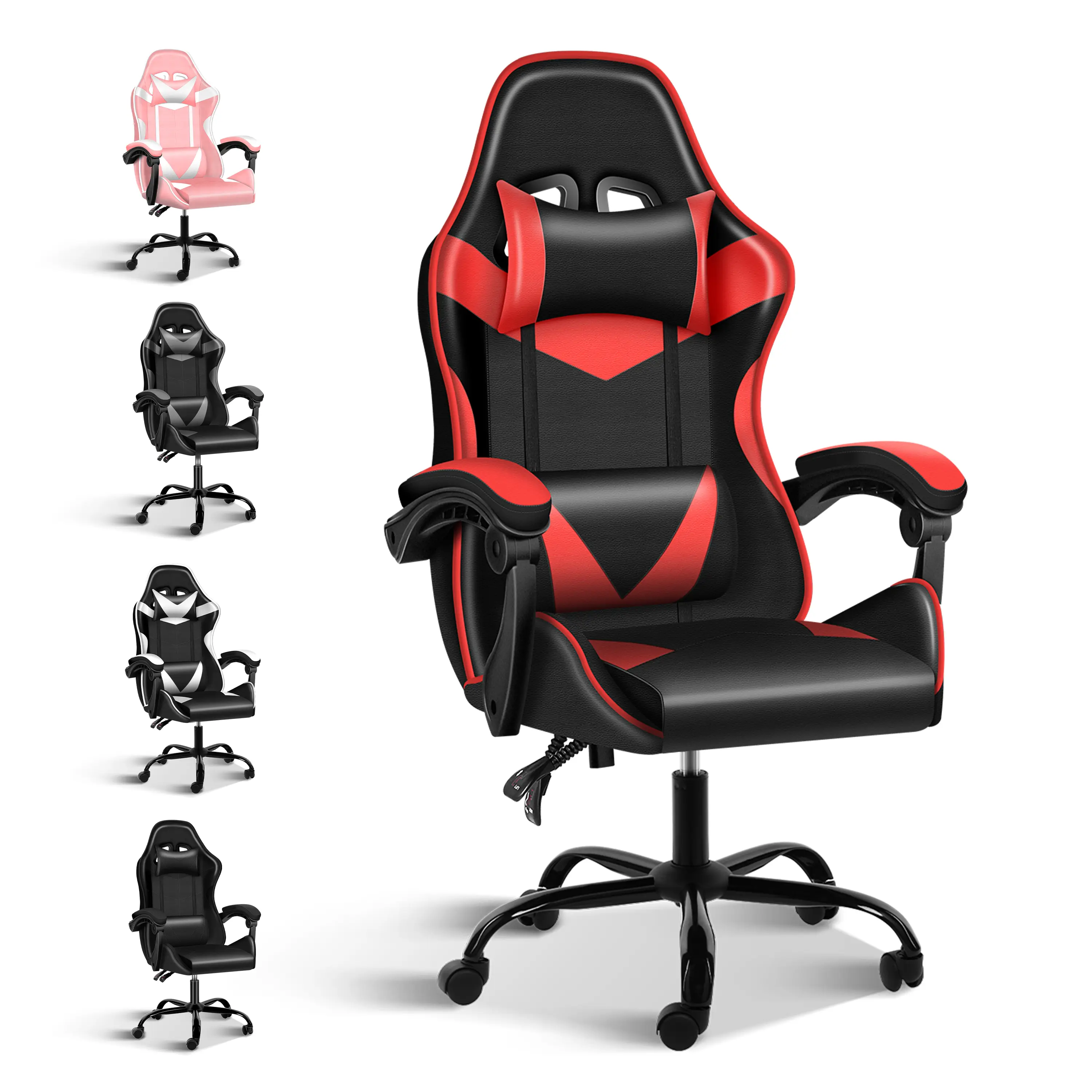 Racing Video Backrest and Seat Height Recliner Gaming Office High Back Computer Ergonomic Adjustable Swivel Chair, Without footrest
