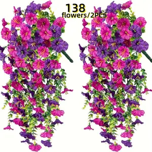 2pcs UV-Resistant Artificial Morning Glory & Eucalyptus Hanging Decor Artificial Flowers - Perfect for Home, Garden, Weddings | Versatile Outdoor Artificial Fake Flowers