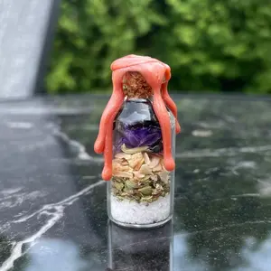 Safe Travels Spell Jar Keychain ~ obsidian and amethyst chips ~ Miniature Handmade Goods