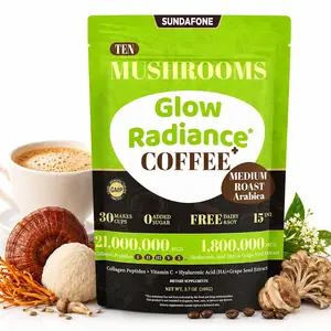 SUNDAFONE Beauty Mushroom Instant Coffee Beverage - 45000mg 10-Mushroom Beauty Blend, Multi Collagen, HA, Grape Seed, Premium Arabica, 30 Servings, Supports Skin Glow & Hydration