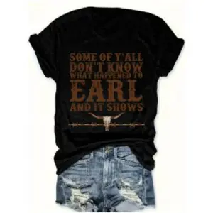 Women's Vintage Western Slogan Print Crew Neck T-Shirt - Casual Short Sleeve Top with Semi-Sheer Fabric, Machine Washable & All-Season Comfort, Retro Letter Design for Casual Attire, Ladies T Shirts, Comfortable Clothing, Relaxed Fit Shirt, Semitransparen