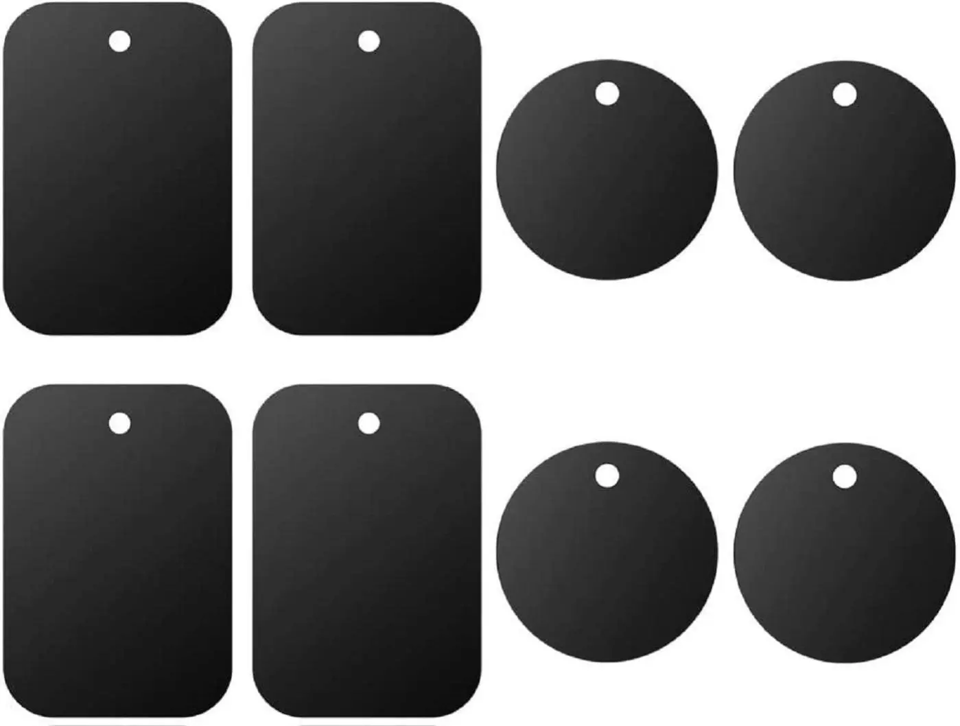 Universal Metal Plates (8-Pack) for Magnetic Car Phone Mount Cradle - 4 Rectangular, 4 Round with Adhesive Tape, Magnetic Holder, 1.77"×2.56" Fit, Universal Compatibility, Phone Mounting, Easy Install, Black Car Gadgets Interior Accessory, Self Adhesive T