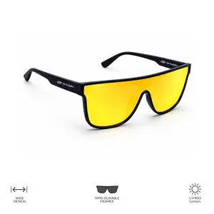 Yellow Friction UV400 Polarized Full Face Sunglasses with Yellow Gold Lens & Black Satin Arms