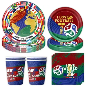 World Cup 2026 Party Supplies Set, Football Soccer Theme Decorations with Plates, Napkins, Cups, Tableclovers, Cupcake Toppers, Balloons,Serves 20 people