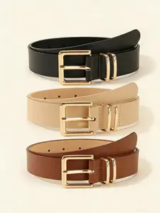 Women's Pin Buckle Belt Set, Classic PU Leather Casual Waistband, Vintage Decorative Simple Design, All Seasons Fashion Accessory, Trendy Belt