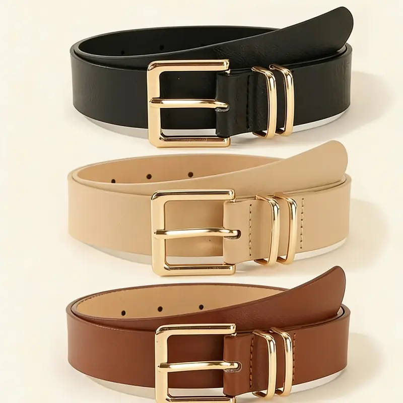 Women's Pin Buckle Belt Set, Classic PU Leather Casual Waistband, Vintage Decorative Simple Design, All Seasons Fashion Accessory, Casual Style Belts