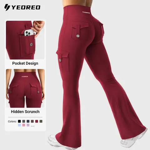 YEOREO CoreFlex High Waist Sports Leggings - Tummy Control, Scrunch Butt-Lift, Flare Leg, Seamless, Pockets - Fitness Training Pants, Athleisure Yoga Pants, Sporty Bottoms for Gym,summerwins