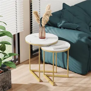 Set of 2 Nesting Coffee Side Table Sintered Stone-top