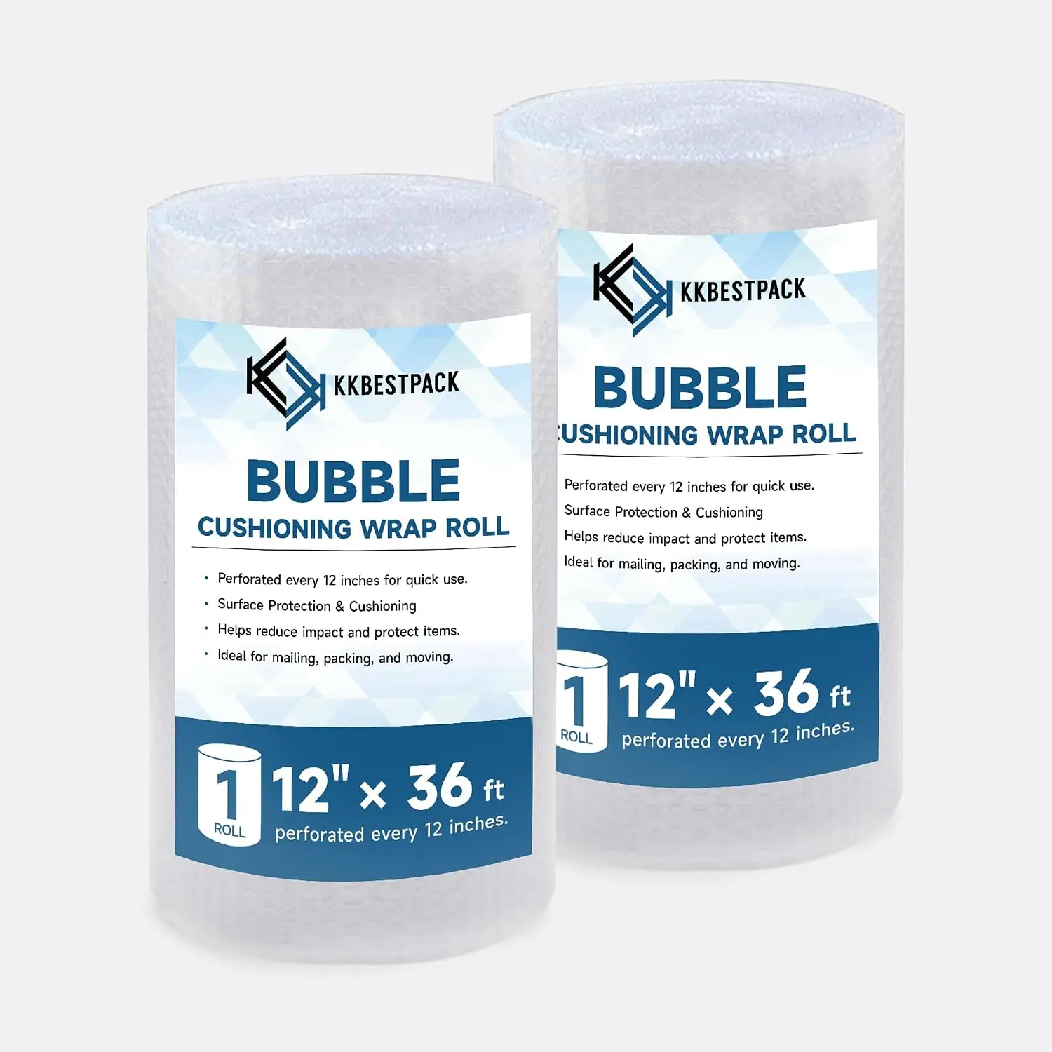 2 Pack Bubble Wrap, 12 in x 36 ft Perforated Plastic Packing Rolls - Large Shipping & Moving Supplies (Total 72 ft) for Boxes (Office Postal Supplies)