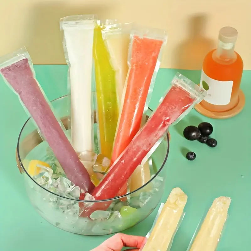 200pcs Disposable Ice Pop Bags, Food-Grade PVC Self-Sealing Clear Ice Cream Molds, Perfect for DIY Summer Treats in Kitchen & Restaurant