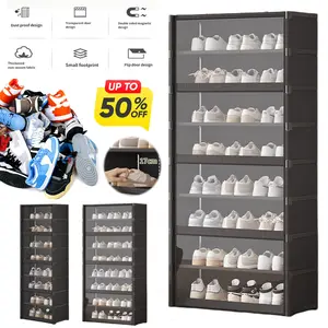 9-Tier 18 Pair Narrow Shoes Shelf Cabinet Holds 18 Pairs Vertical Narrow Shoe Rack Organizer with Clear Cover Sneaker Rack Organizer Shoes Cabinet Closed Shelves for Entryway Bedroom and Hallway