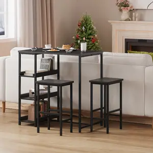 3-Piece Bar Table and Stools Set – Sturdy Metal Frame – Rectangular High Top Table with 2 Breakfast Stools – Space-Saving Design – Easy Assembly – Ideal for Dining Room or Kitchen