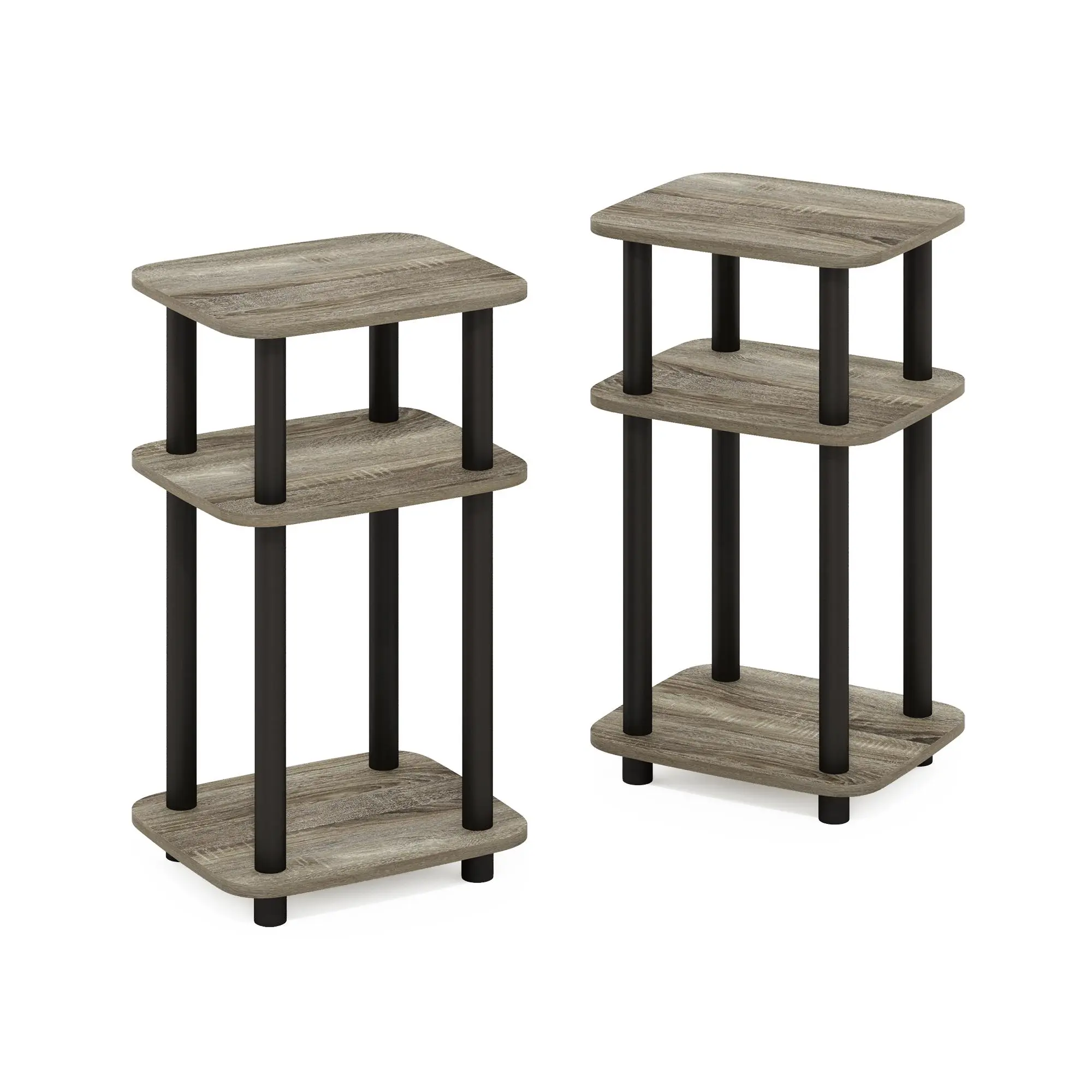 JUST 2-Piece French Oak Side Table Set, Durable Easy Low-Toxic End Tables with 3-Tier Open Shelf Storage, Easy Assembly for Bedrooms & Small Spaces, Durable End Tables