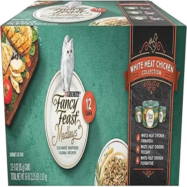 Purina Fancy Feast Wet Cat Food Variety Pack - Medleys White Meat Chicken in Sauce Collection, 12-Pack of 3 oz. Cans for Cat Feeding Needs
