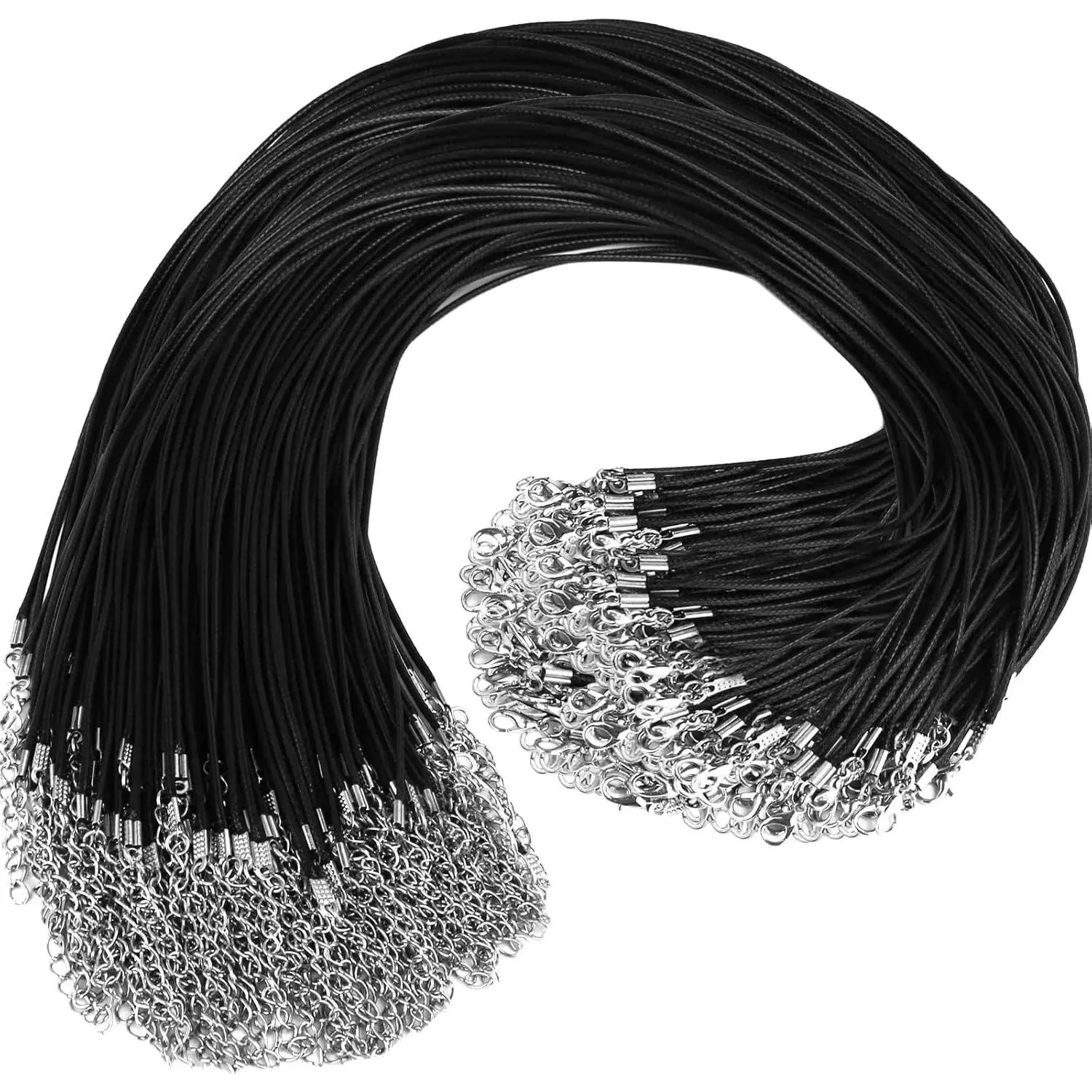 100-Pack Black Waxed Leather Necklace Cords, 1.5mm 17 Inches, Adjustable with 2" Extender & Clasp for DIY Jewelry, Unisex Pendants, Beads & Anniversary Gifts, Leather Rope