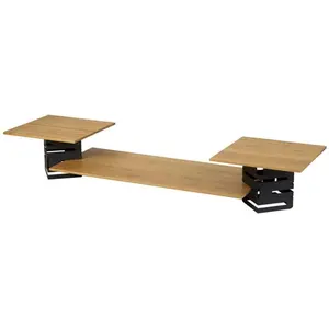 212 MAIN 5-Piece Multi-Level Buffet Riser Kit - Black Matte Steel Base, Bamboo Shelves with Natural Finish, Indoor Furniture Serving Solution