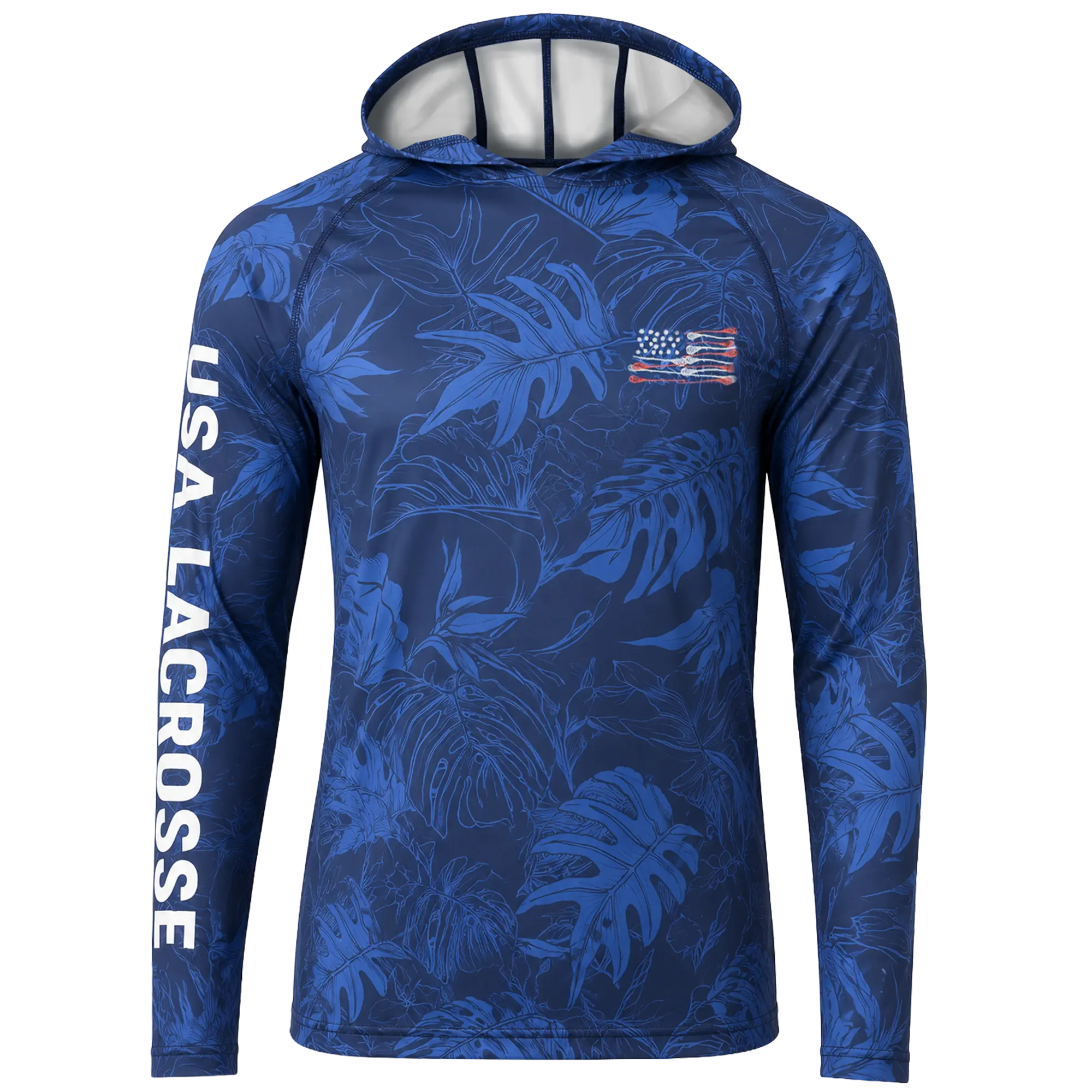 Men's USA Lacrosse UPF Sun Protection Hoodie - Breathable Fabric Active Outdoor Sport Top with Digital Print, Active Men's Sports Hoodie, Digital Print Men's Sports Hoodie