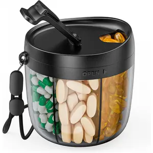 Portable Pill Dispenser Bottle, Vitamin Organizer with 7 Compartments, Holds Plenty of Supplements with Anti-Mixing & Wide Openings Design, Easy to Retrieve Meds, Includes 20 Pcs Sticky Labels