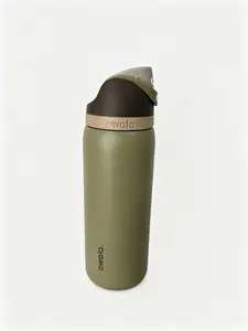 Neutral Khaki Owala FreeSip Water Bottle 32oz, Matte Earth Tone Insulated Stainless Steel Tumbler, Dual Sip Lockable Leak Proof Straw Cup, 24hrs Cold Hydration Bottle for Camping Hiking Travel cowgirl core freesip double wall thermal cup navy