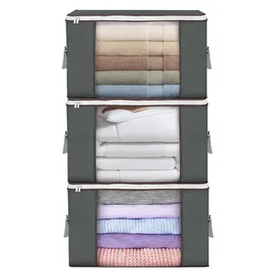 LMMAKE Clothes Large Storage Bags 23.6x16.9x13.7 inches 90L Capacity Foldable with 2 Strong Zippers & See-Through Window for Organising Bedroom Closet - Organiser, Space Saving Bags, Fitting