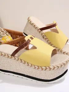 Rattan Wedge Heel Thick Sole Design, Stretch Leg Lines, Classic T-Shape Upper + Adjustable Anklet, Breathable Summer Sandal Shoes