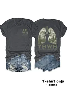 Women's Letter & Mountain Print Round Neck Tee, Casual Short Sleeve Crew Neck T-shirt for Summer, Fashion Women's Top for Daily Wear