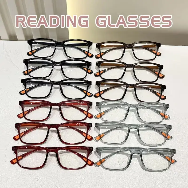 12PCS, Square frame eyeglasses, men's and women's retro square small frame trendy multi color selection high-definition reading glasses - simple PC material,+1.0 to+4.0 degrees, lightweight, Trending Eyeglasses, Reading Eyewear