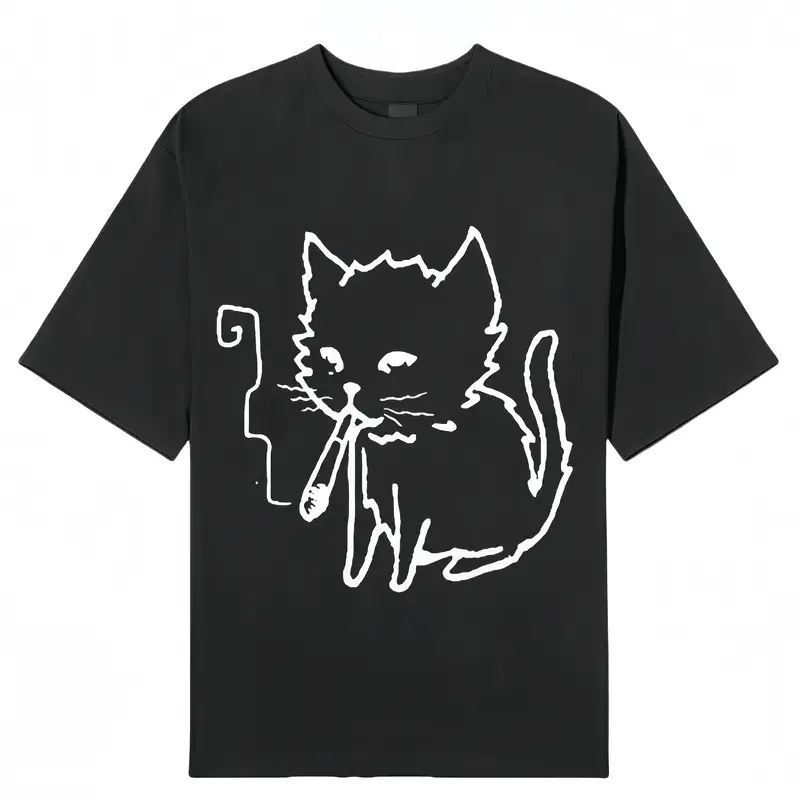 Cat Smoking Y2k Unisex Vintage Graphic T-Shirt for Gothic Grunge Emo Scene Streetwear