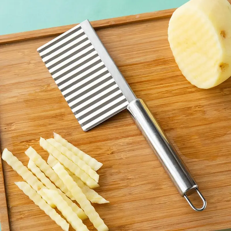 Stainless Steel Wavy Cut Kitchen Utensils - Vegetable & Fruit Crinkle Cutting Tool, Potato Dicer Slicer, French Fry Cutter, Salad Chopper for Cucumber, Carrot