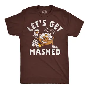 Mens Funny T Shirts Lets Get Mashed Sarcastic Thanksgiving Dinner Graphic Novelty Tee For Men Mens Funny T Shirts Cool Vintage Fashion T-Shirt Gift Classic Menswear Thanksgiving Apparel for Men Funny Food Short Brown -