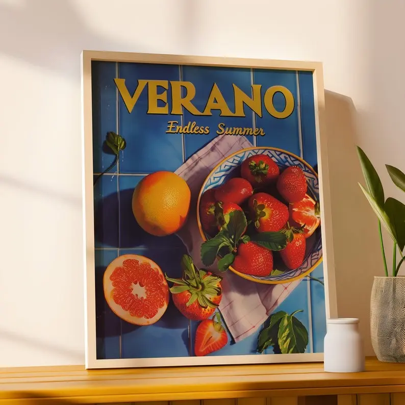 Vintage Verano Poster Print for Kitchen Endless Summer Art for Beach House Poster Retro Psychedelic Trippy Illustration Unframed