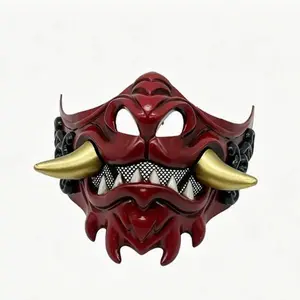 Viral Red Hannya Mask – Japanese Oni Warrior Cosplay Accessory for Halloween, Anime Events & Costume Parties Men's Women's and