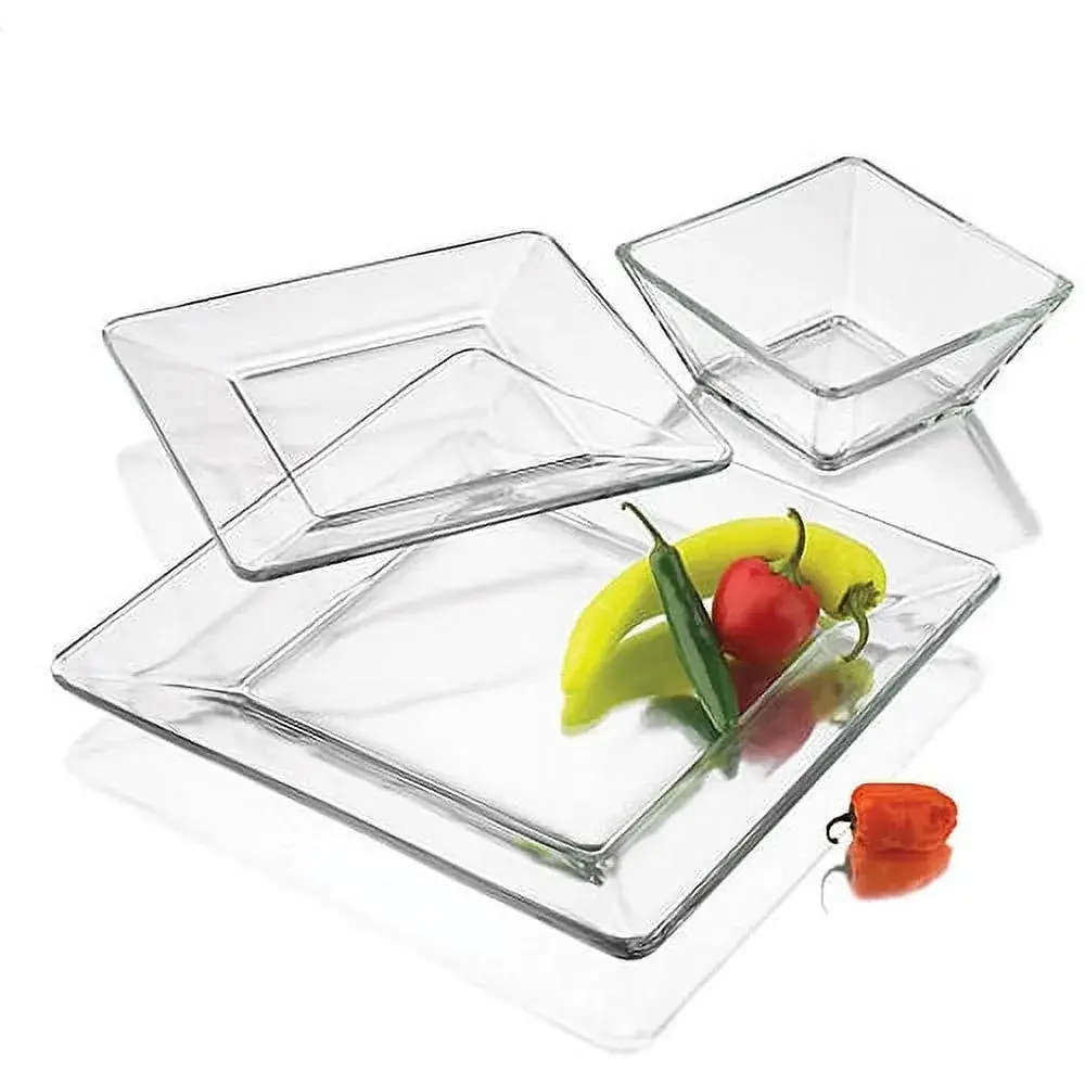 12-Piece Square Clear Glass Dinnerware Set for Dining and Serving