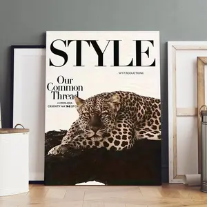 1-count wooden frame canvas, STYLE leopard camouflage print fashion magazine style decorative poster, Hanging Wall Art, fashionable home art wall decoration, modern living room and bedroom decoration, exquisite gifts