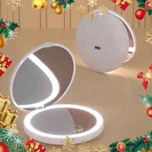 【Spring Glow Up】Compact Mirror with LED Light Magnifying Rechargeable Mirror 3.5in Dimmable Travel Mirror for Purse Pocket Handheld 2-Sided Makeup Mirror 3 Light Modes