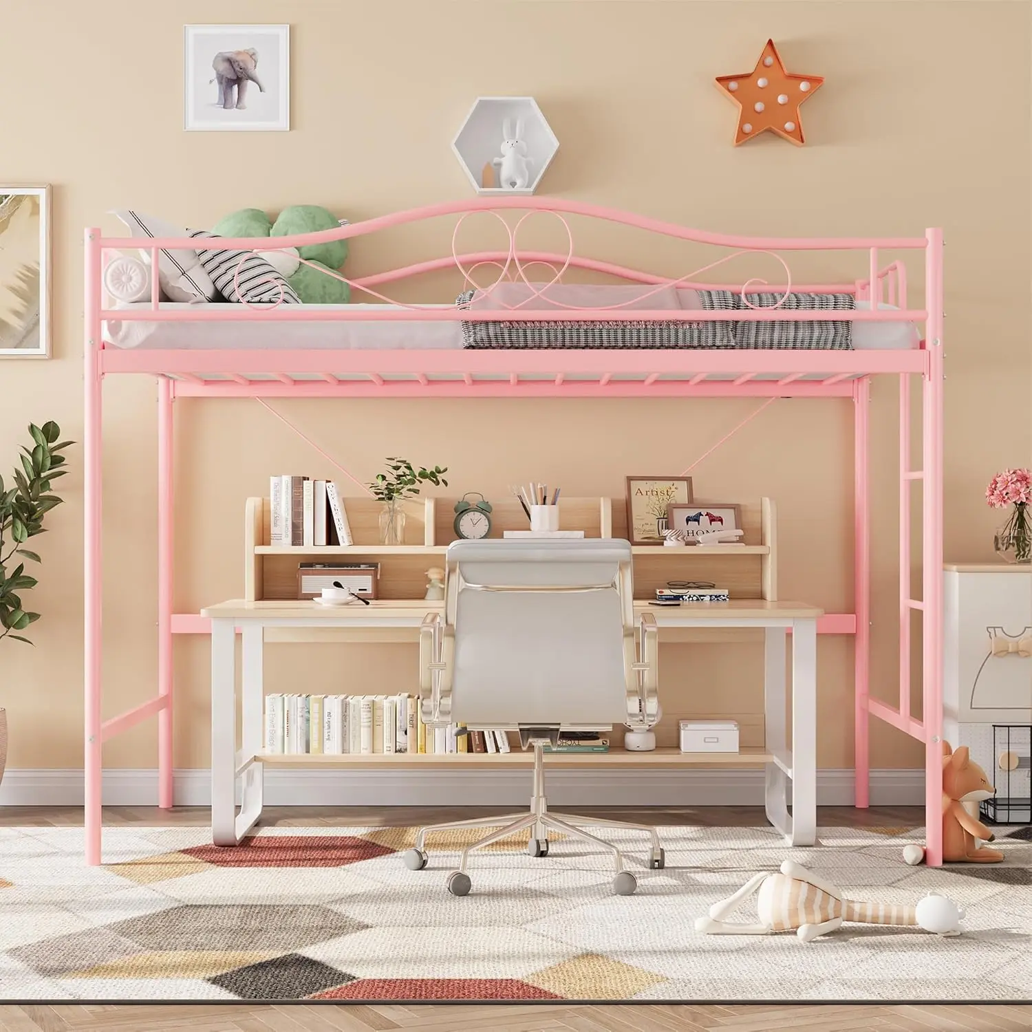 GAOMON Twin Size Loft Bed with Ladder, Safety Rail, Iron Frame - 400 Lbs Load Capacity, Kids Furniture Bedroom, Twin Fit, Space-Saving, Noise-Free, No Box Spring Needed, Easy Setup, Easy Assembly