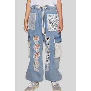 POL Crochet Patch Distressed Washed Jeans