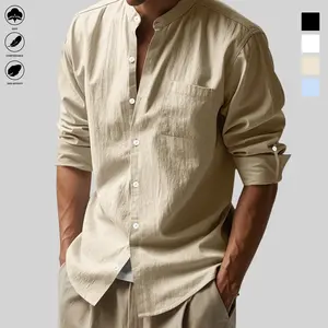 Men's casual short-sleeved button-down shirt with a simple design and a small stand-up collar. Suitable for formal offices, business and casual wear. Ideal for leisure, vacation and beach outings.