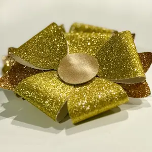 Ruby Bowtique Sunflower Inspired Glitter Hair Bow - Gold & Brown Sparkle Bow for Girls and Women