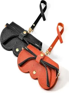 2pc-Soft Leather Sunglasses Case Set, Portable Eyeglass Storage Box with Button Clip Wrist Strap, Casual Style, All Seasons Use