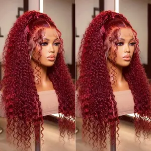 Burgundy 99J Lace Front Wig Deep Wave 13x6 HD Lace Frontal Wig Human Hair For Women Pre Plucked Brazilian Red Colored Curly Wigs Human Hair 200% Density