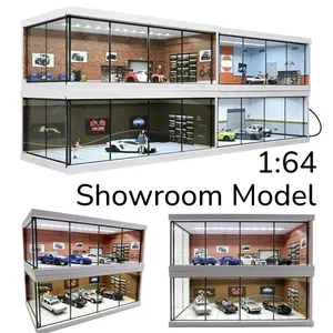 Diorama 1/64  Car Garage Showroom Model LED Lighting City Car Parking Lot Model For 1/64 Hot Wheel Model Car Background Display Scene Building Model Collection Gift