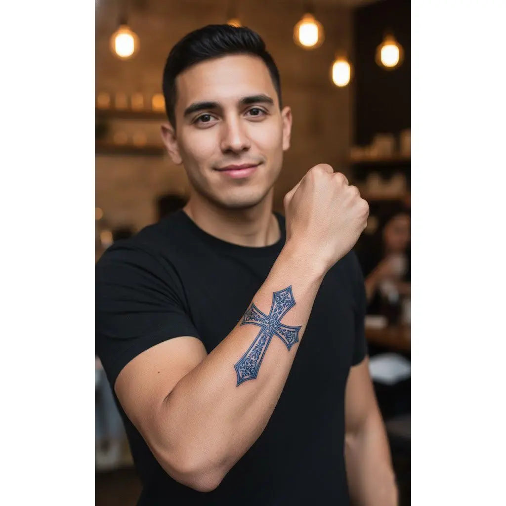 Cross realistic temporary tattoo